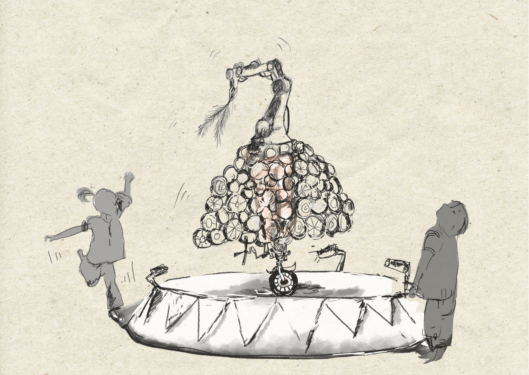 Ned the never ending dancer robot in circus drawing